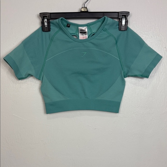 Gymshark Vital Seamless Crop Top Aqua Short Sleeve Keyhole Back Size S - Picture 2 of 6